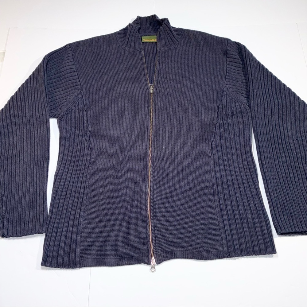 Timberland Men's Full Zip Mock neck 100% Cotton Sweater Jacket XL Navy Blue